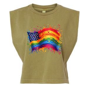 Rainbow American Flag Pride Splatter Style Rainbow Flag Garment-Dyed Women's Muscle Tee