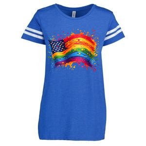 Rainbow American Flag Pride Splatter Style Rainbow Flag Enza Ladies Jersey Football T-Shirt