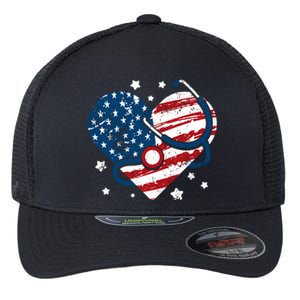 Retro American Flag Heart Nurse 4th Of July Nursing Mama Mom Cute Gift Flexfit Unipanel Trucker Cap