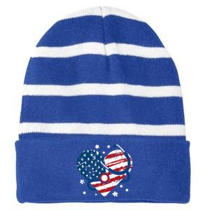 Retro American Flag Heart Nurse 4th Of July Nursing Mama Mom Cute Gift Striped Beanie with Solid Band