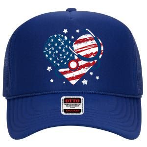 Retro American Flag Heart Nurse 4th Of July Nursing Mama Mom Cute Gift High Crown Mesh Back Trucker Hat