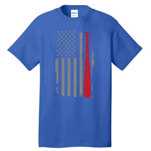 Retro American Flag Baseball Player Gift For Baseball Fan Great Gift Tall T-Shirt