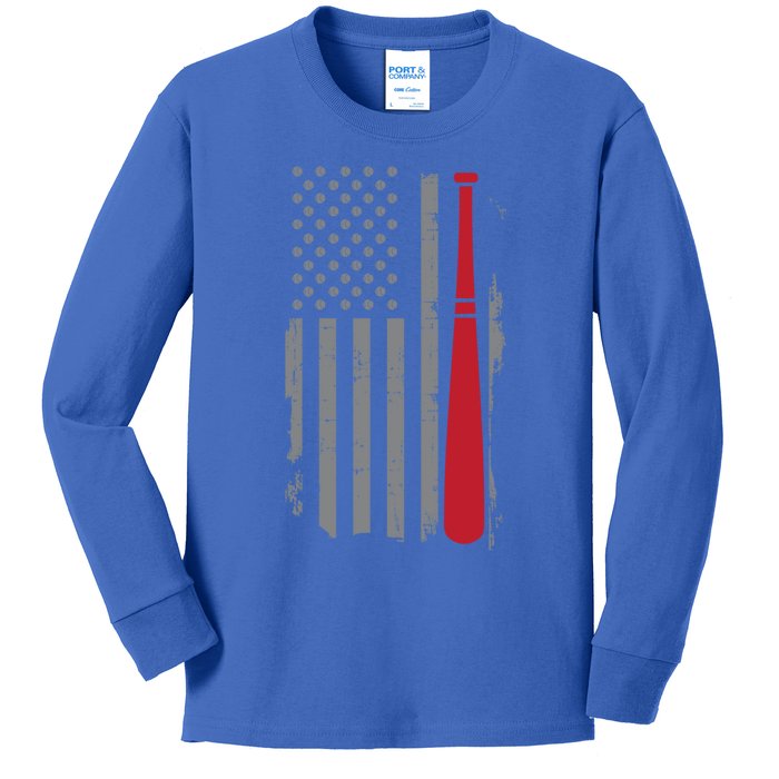 Retro American Flag Baseball Player Gift For Baseball Fan Great Gift Kids Long Sleeve Shirt