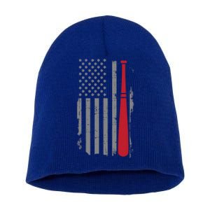 Retro American Flag Baseball Player Gift For Baseball Fan Great Gift Short Acrylic Beanie