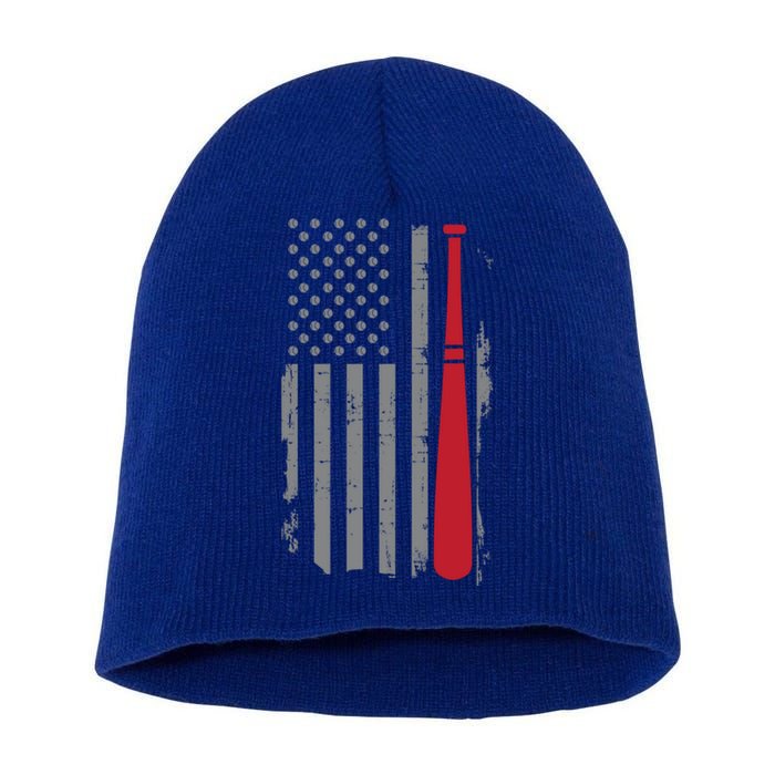 Retro American Flag Baseball Player Gift For Baseball Fan Great Gift Short Acrylic Beanie