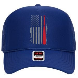 Retro American Flag Baseball Player Gift For Baseball Fan Great Gift High Crown Mesh Back Trucker Hat