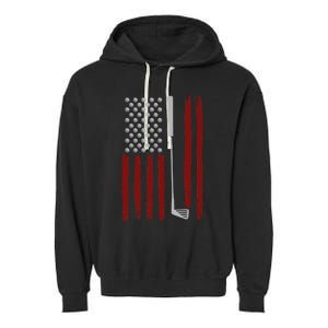 Retro American Flag Golf Gift for Golfer Funny Golf Club Garment-Dyed Fleece Hoodie