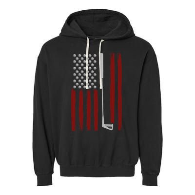 Retro American Flag Golf Gift for Golfer Funny Golf Club Garment-Dyed Fleece Hoodie