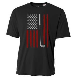 Retro American Flag Golf Gift for Golfer Funny Golf Club Cooling Performance Crew T-Shirt