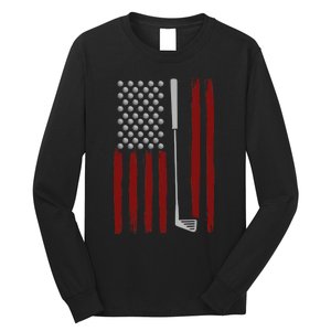 Retro American Flag Golf Gift for Golfer Funny Golf Club Long Sleeve Shirt