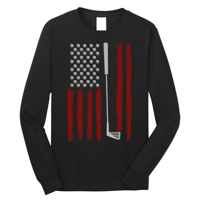 Retro American Flag Golf Gift for Golfer Funny Golf Club Long Sleeve Shirt