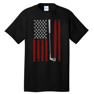 Retro American Flag Golf Gift for Golfer Funny Golf Club Tall T-Shirt