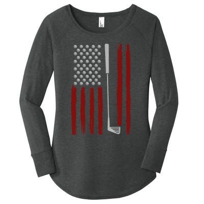 Retro American Flag Golf Gift for Golfer Funny Golf Club Women's Perfect Tri Tunic Long Sleeve Shirt