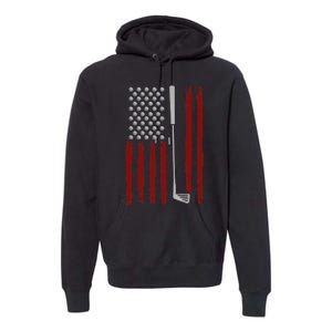 Retro American Flag Golf Gift for Golfer Funny Golf Club Premium Hoodie