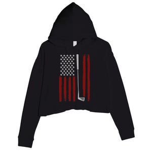 Retro American Flag Golf Gift for Golfer Funny Golf Club Crop Fleece Hoodie