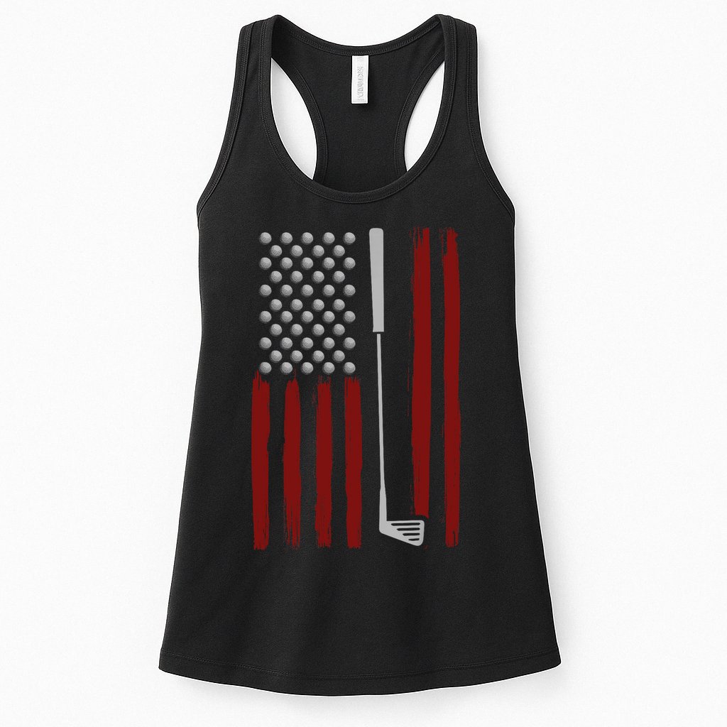 Retro American Flag Golf Gift for Golfer Funny Golf Club Womens Tank Top