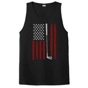 Retro American Flag Golf Gift for Golfer Funny Golf Club PosiCharge Competitor Tank