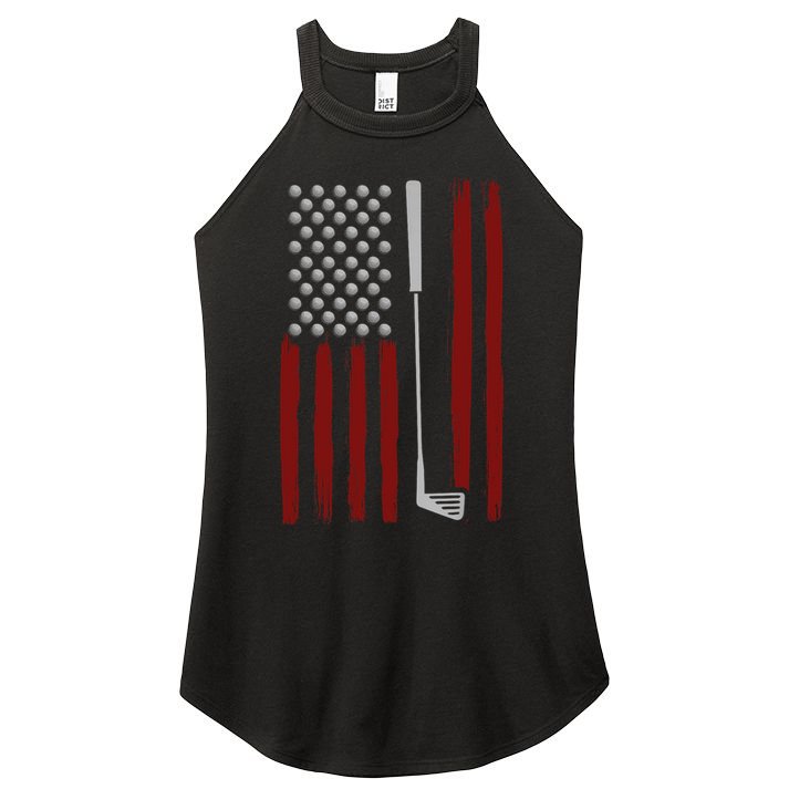 Retro American Flag Golf Gift for Golfer Funny Golf Club Women's Perfect Tri Rocker Tank