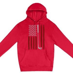 Retro American Flag Golf Gift for Golfer Funny Golf Club Premium Pullover Hoodie