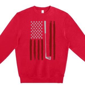 Retro American Flag Golf Gift for Golfer Funny Golf Club Premium Crewneck Sweatshirt