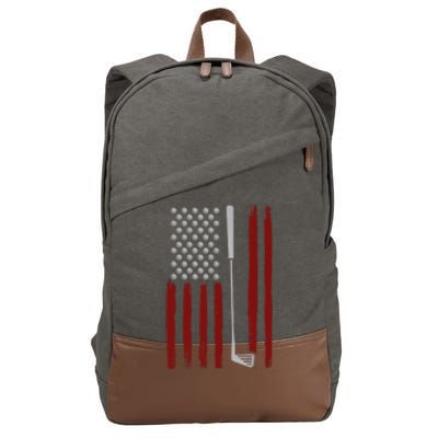 Retro American Flag Golf Gift for Golfer Funny Golf Club Cotton Canvas Backpack