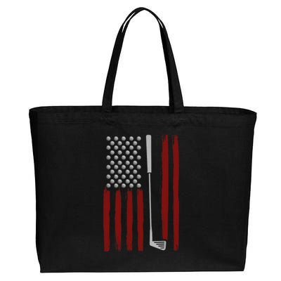 Retro American Flag Golf Gift for Golfer Funny Golf Club Cotton Canvas Jumbo Tote