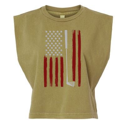 Retro American Flag Golf Gift for Golfer Funny Golf Club Garment-Dyed Women's Muscle Tee