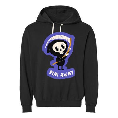 Run Away From The Reaper Cute Grim Reaper Garment-Dyed Fleece Hoodie