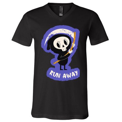 Run Away From The Reaper Cute Grim Reaper V-Neck T-Shirt