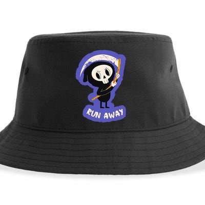 Run Away From The Reaper Cute Grim Reaper Sustainable Bucket Hat