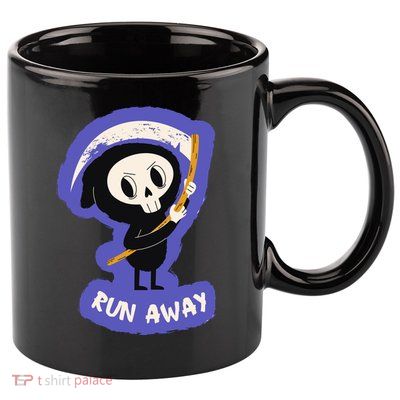Run Away From The Reaper Cute Grim Reaper 11oz C Handle Ceramic Mug