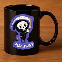 Run Away From The Reaper Cute Grim Reaper 11oz C Handle Ceramic Mug