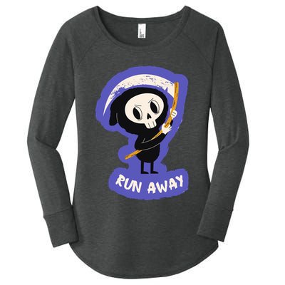 Run Away From The Reaper Cute Grim Reaper Women's Perfect Tri Tunic Long Sleeve Shirt
