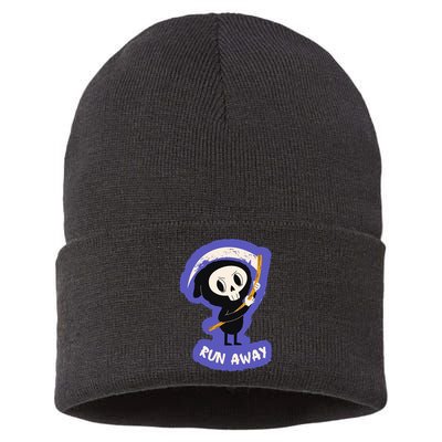 Run Away From The Reaper Cute Grim Reaper Sustainable Knit Beanie