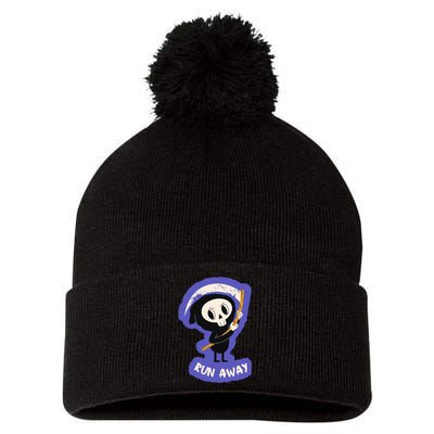 Run Away From The Reaper Cute Grim Reaper Pom Pom 12in Knit Beanie