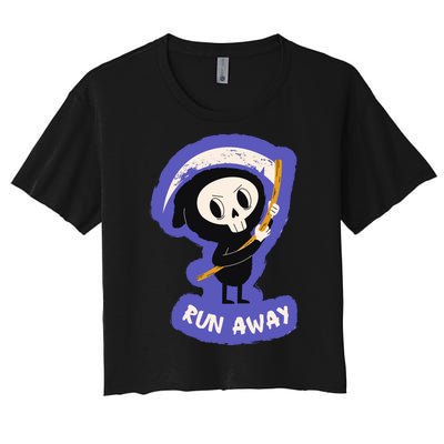 Run Away From The Reaper Cute Grim Reaper Women's Crop Top Tee