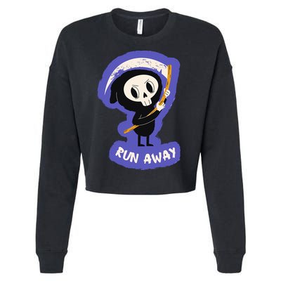 Run Away From The Reaper Cute Grim Reaper Cropped Pullover Crew