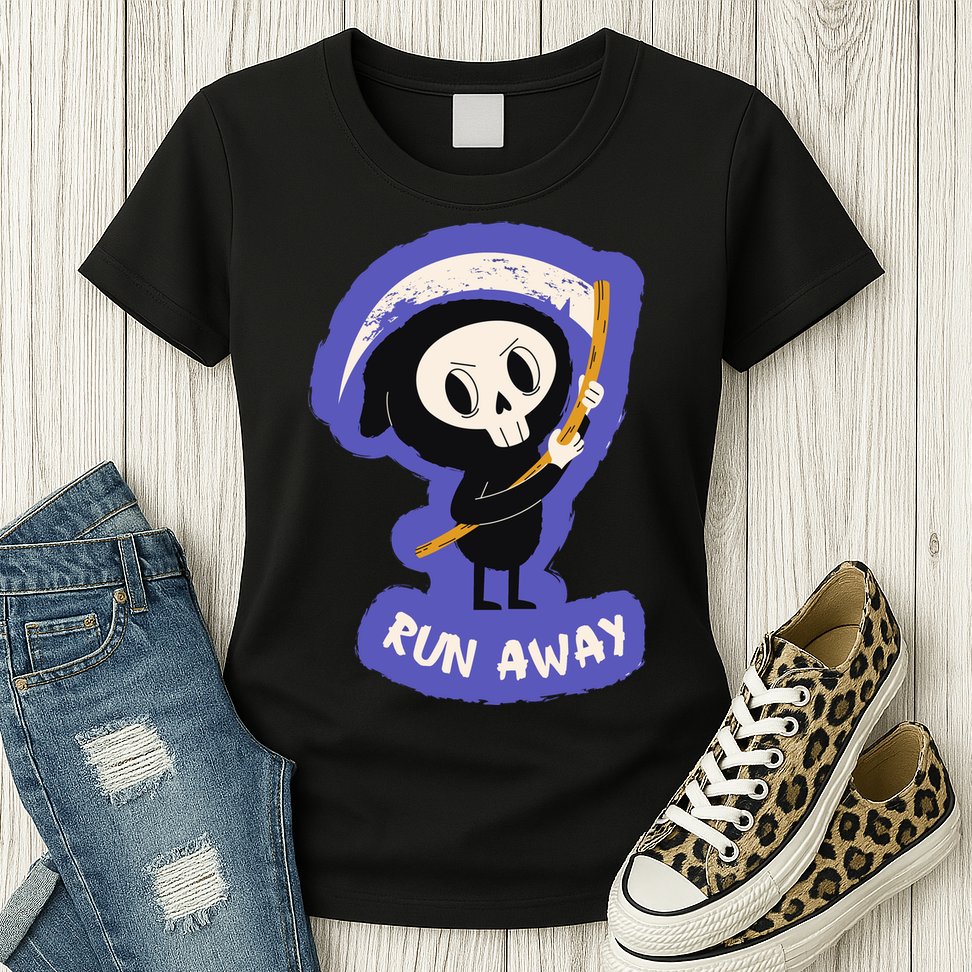Run Away From The Reaper Cute Grim Reaper Womens T-Shirt