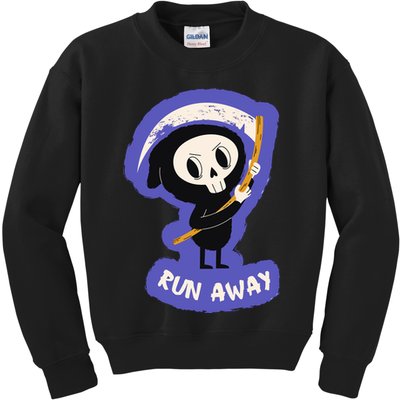 Run Away From The Reaper Cute Grim Reaper Kids Sweatshirt