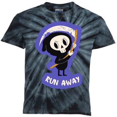 Run Away From The Reaper Cute Grim Reaper Kids Tie-Dye T-Shirt