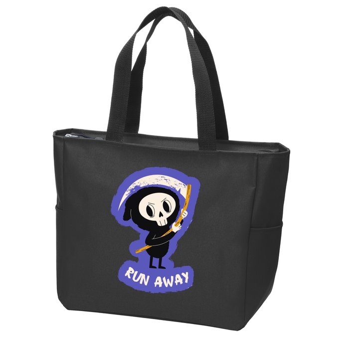 Run Away From The Reaper Cute Grim Reaper Zip Tote Bag