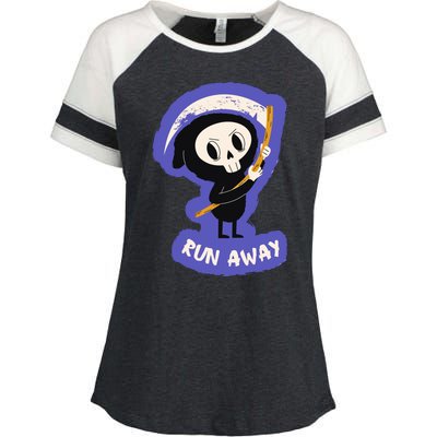 Run Away From The Reaper Cute Grim Reaper Enza Ladies Jersey Colorblock Tee