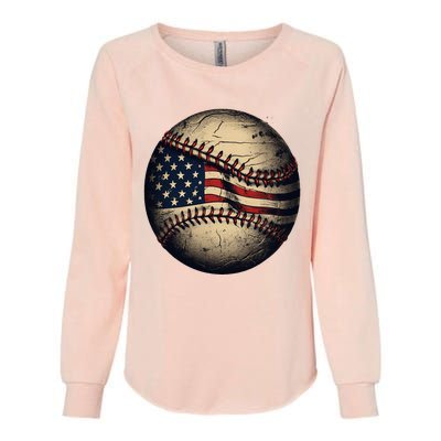 Retro American Flag Baseball Team Baseball Player Womens California Wash Sweatshirt