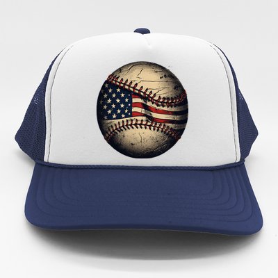 Retro American Flag Baseball Team Baseball Player Trucker Hat