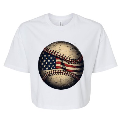 Retro American Flag Baseball Team Baseball Player Bella+Canvas Jersey Crop Tee