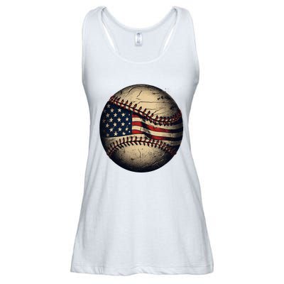 Retro American Flag Baseball Team Baseball Player Ladies Essential Flowy Tank