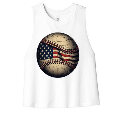 Retro American Flag Baseball Team Baseball Player Women's Racerback Cropped Tank