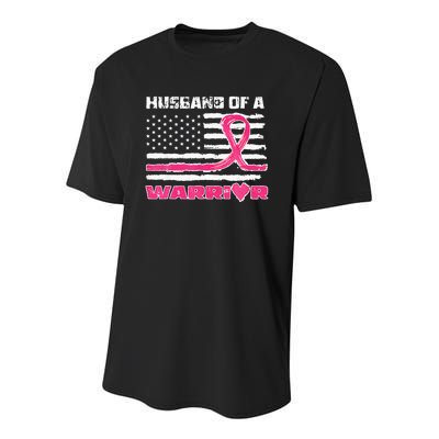 Ribbon American Flag Husband Of A Warrior Breast Cancer Youth Performance Sprint T-Shirt