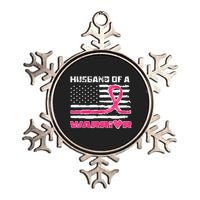 Ribbon American Flag Husband Of A Warrior Breast Cancer Metallic Star Ornament