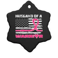 Ribbon American Flag Husband Of A Warrior Breast Cancer Ceramic Star Ornament